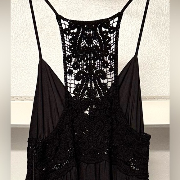 NWT JASON WU‎ Black Linen Maxi Dress Crochet Size L - Picture 3 of 10